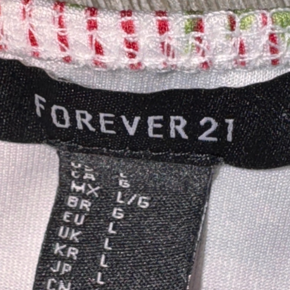 Forever 21 White Top with Red and Green Accents - Picture 2 of 3